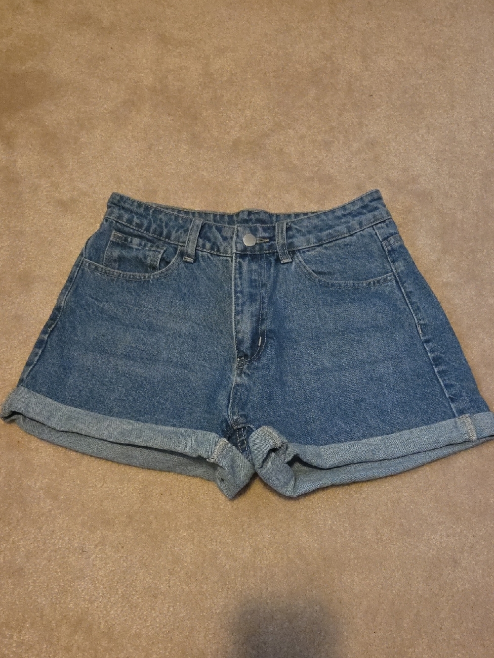 SHEIN Rolled Hem High-Waist Jean Shorts - Blue
